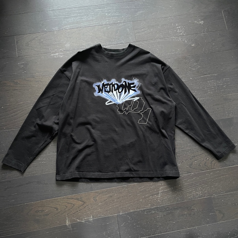 We11Done Welldone crystal logo long sleeve shirt in black size small